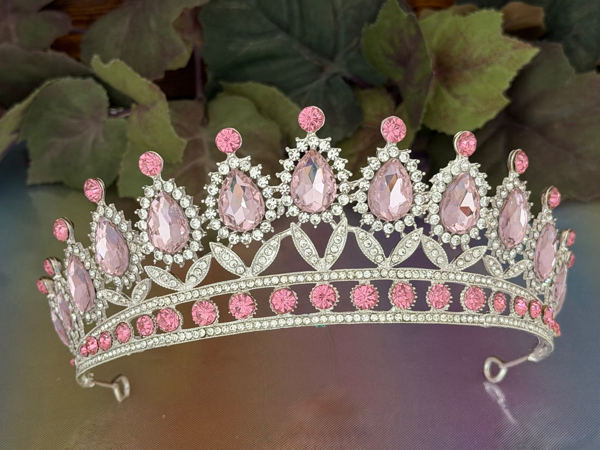 Light Pink Teardrop Silver Tiara | Soft Glamour & Sophistication