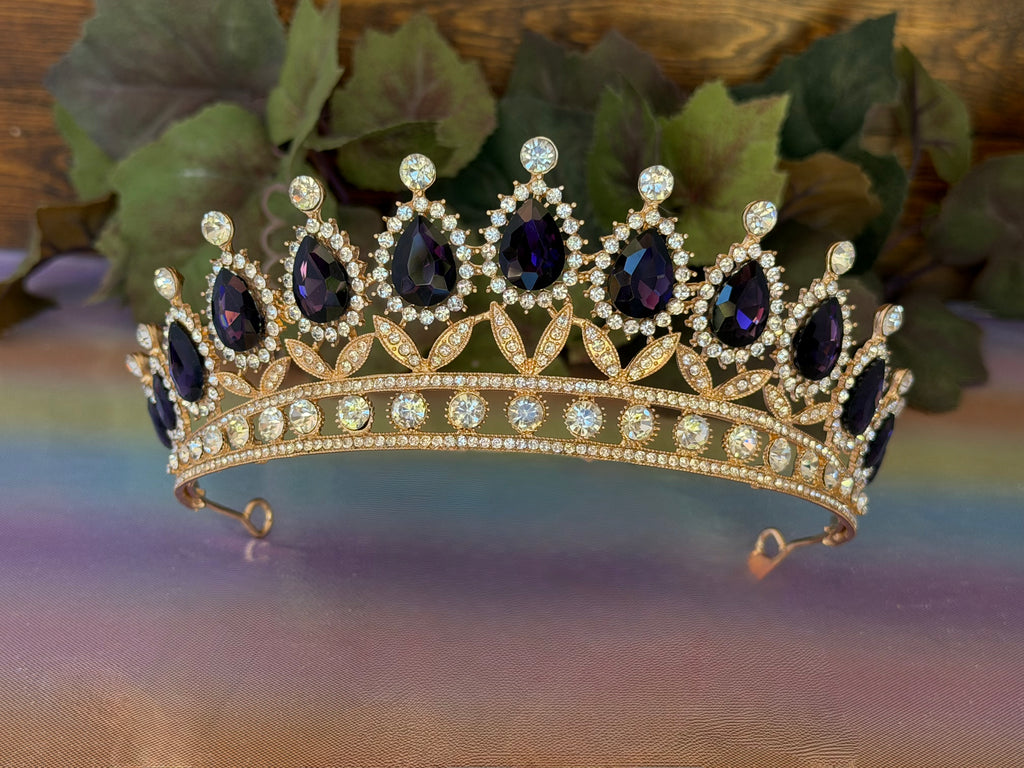 Purple Teardrop Gold Tiara | Quinceañera, Gothic Birthday