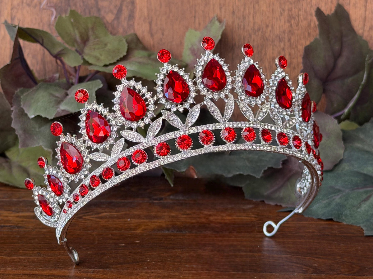 Ruby Red Radiance | Elegant Teardrop Gold Tiara