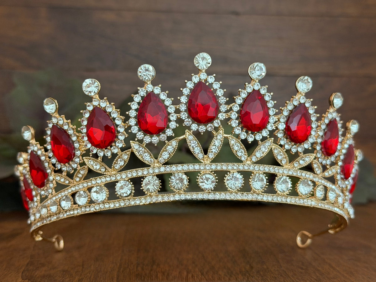 Red Celebration | Elegant Teardrop Gold Tiara