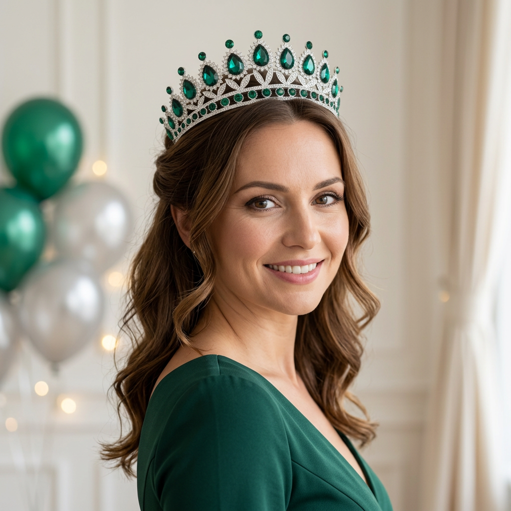 Birthday portrait featuring your Green Teardrop Silver Tiara