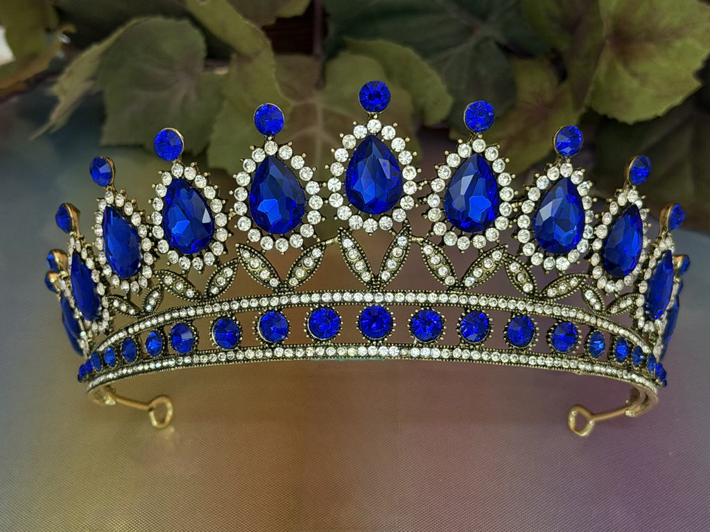 Royal Blue Teardrop Antique Tiara | Unique Birthday Pageant