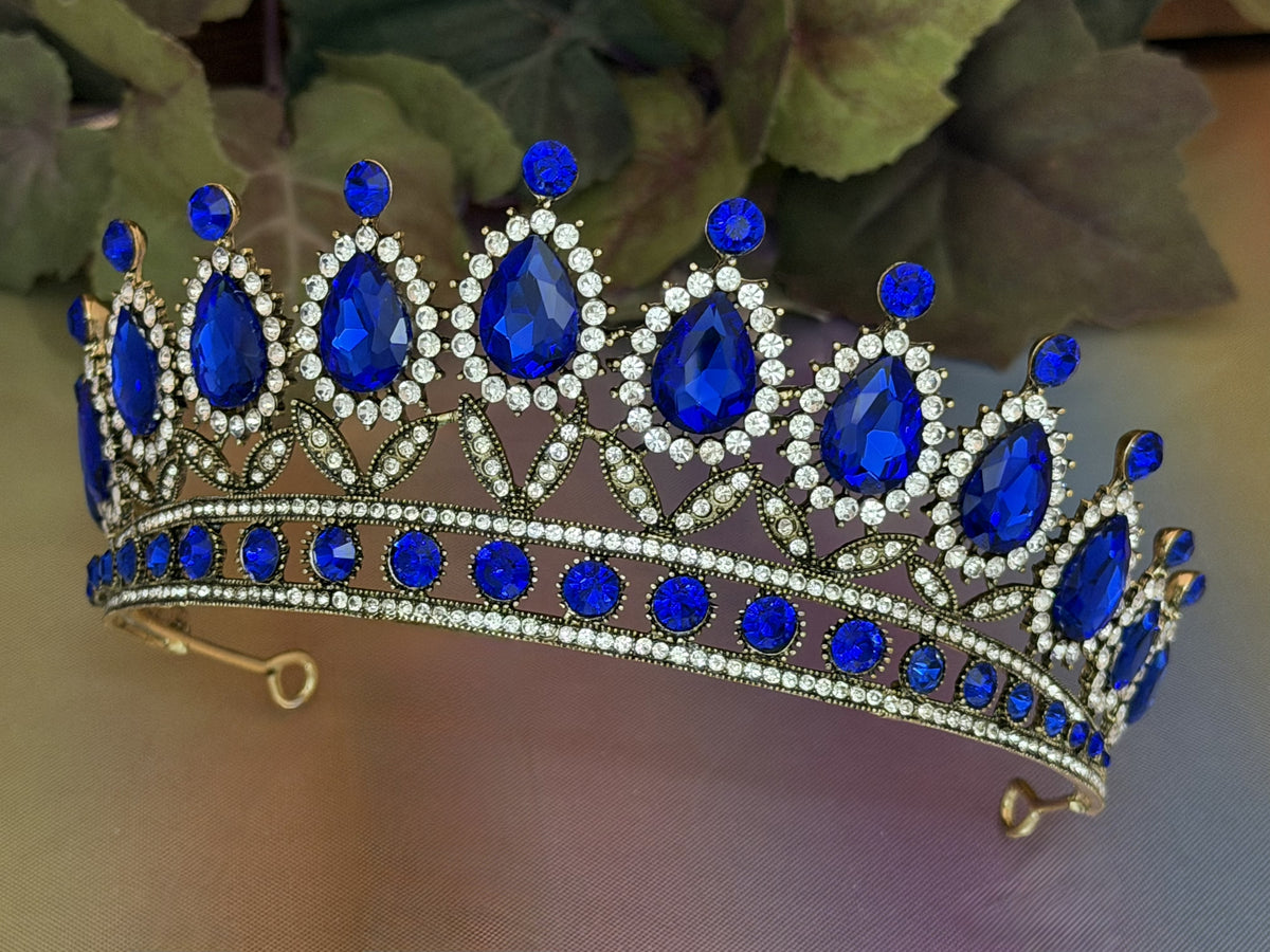 Royal Blue Teardrop Antique Tiara | Unique Birthday Pageant