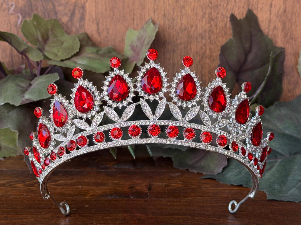 Ruby Red Radiance | Elegant Teardrop Gold Tiara