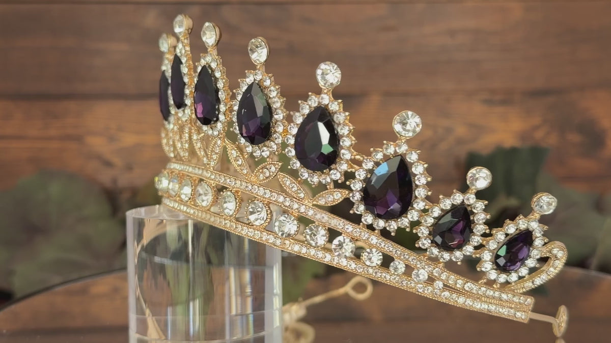 Purple Teardrop Gold Tiara | Quinceañera, Gothic Birthday