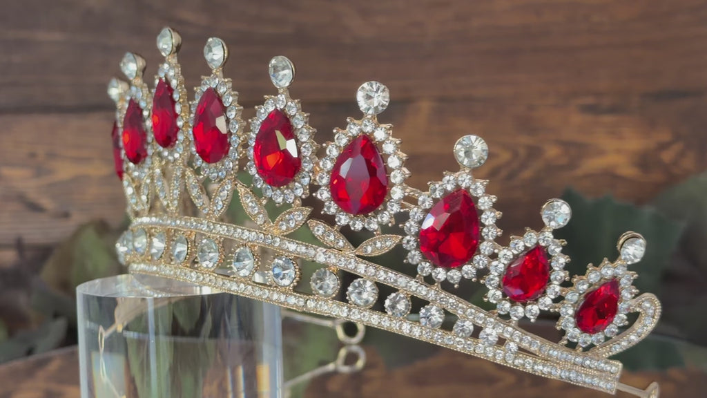 Red Celebration | Elegant Teardrop Gold Tiara