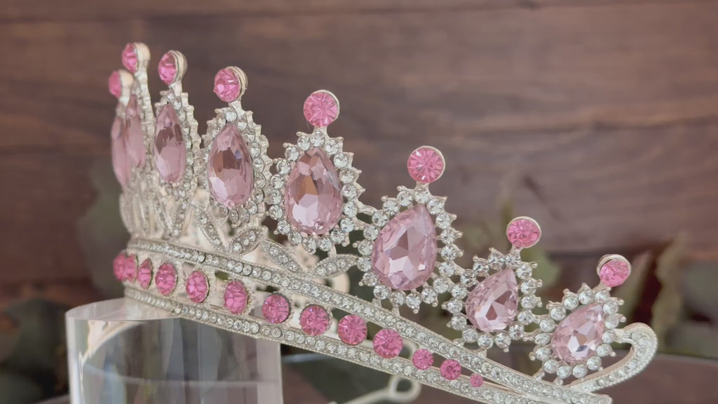 Light Pink Teardrop Silver Tiara | Soft Glamour & Sophistication