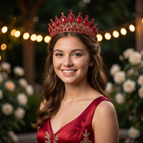 Prom portrait featuring your Full Ruby Red Teardrop Tiara