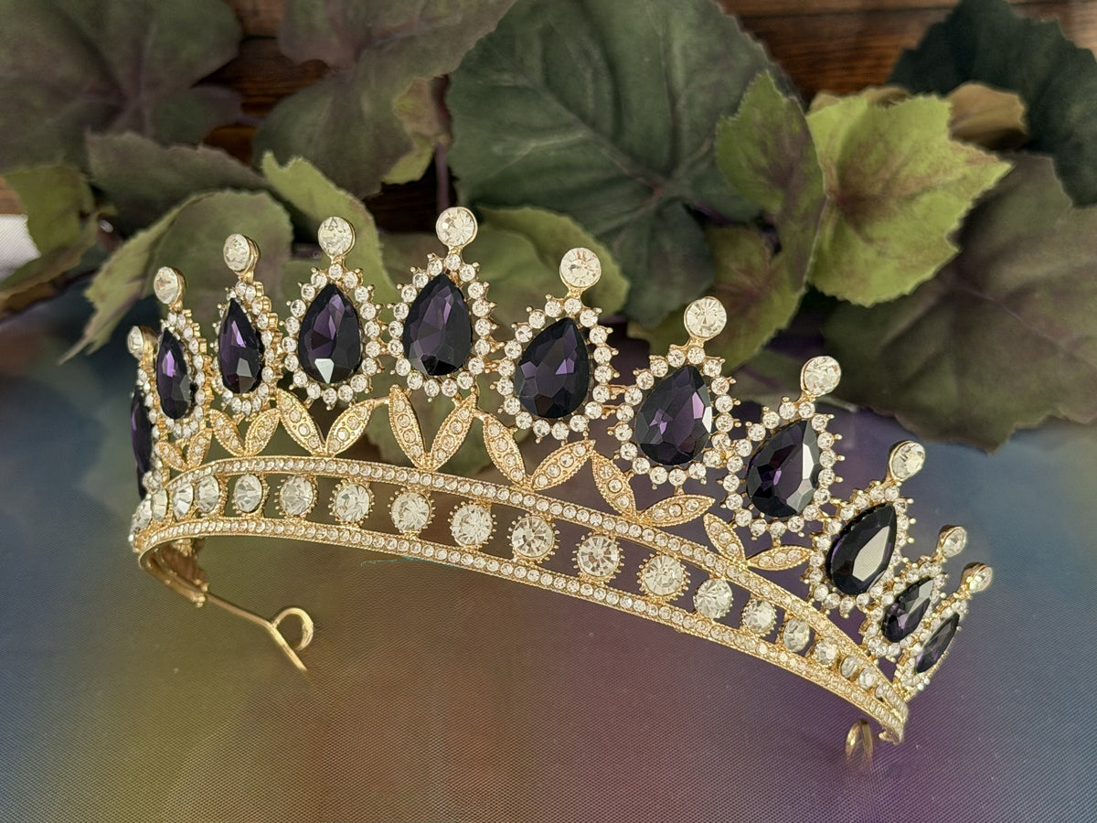 Purple Teardrop Gold Tiara | Quinceañera, Gothic Birthday