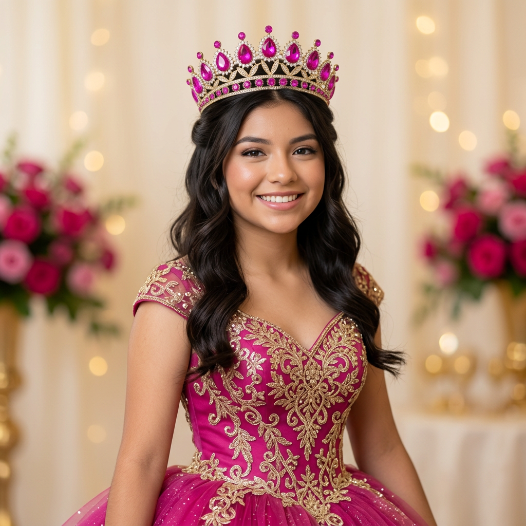 Quinceañera portrait featuring your Fuchsia Statement Tiara