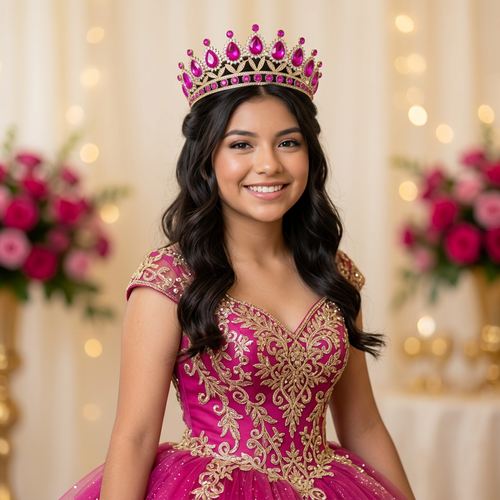 Quinceañera portrait featuring your Fuchsia Statement Tiara
