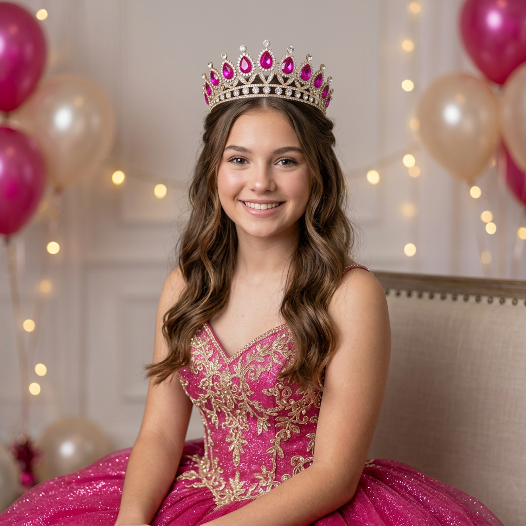 Sweet 16 portrait featuring your Fuchsia Milestone Crystal Tiara